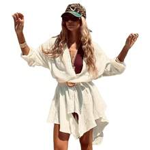 Irregular Short Dress 2026 Summer New Round Neck Bat Sleeve Pleated Shirt Dress - White - View 6