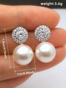 1 Pair Cubic Zirconia & Faux Pearl Earrings, Fashionable For Teenagers, Suitable For Girls Daily Wear, Party Jewelry Or Birthday Gift - Silver - View 5