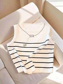 Camiseta de tirantes casual y versátil con cuello redondo y rayas para mujer - Multicolor 13 - Ver 5