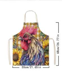 1 pieza, Delantal de poliéster con patrón lindo de gallo y gallina, adecuado para cocinar, hornear y jardinería - se puede usar como atuendo para la cocina y el comedor. - Multicolor - Ver 13
