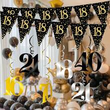 4 Conjuntos Decoração Pendente Espiral Preto e Dourado para Aniversário, Suprimentos de Decoração para Festa de Aniversário de 16/18/21/30/40/50/60/70/80 Anos - multicolorido - Visão 4