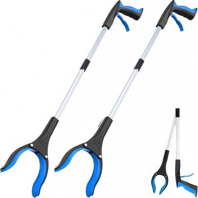 Herramienta agarradora - Pinza y herramienta de alcance extra larga de 32" plegable - Palo agarrador de agarre pesado para personas mayores, basura, recuperación de cirugía, artículos indispensables (Azul-2 piezas)