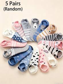 1/5/10 chiếc ngẫu nhiên họa tiết mèo dễ thương, kiểu dáng tối giản, chống trượt, dành cho nữ. - Nhiều màu - Xem 7