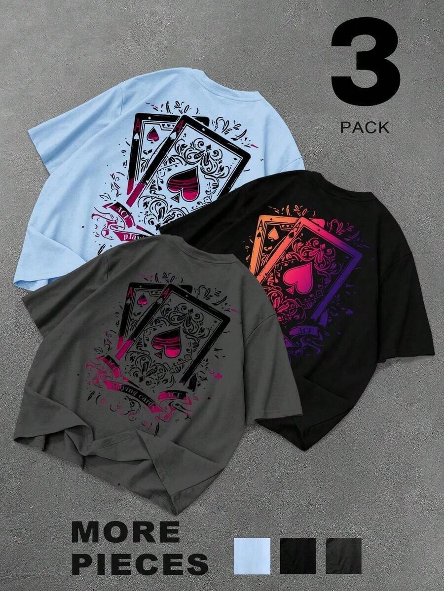 Camiseta de Manga Corta para Hombre con Estampado de Cartas de Póker, Camiseta Casual para Juegos de Azar, Camiseta con Diseño de As de Espadas - Azul bebé 2 - Ver 1