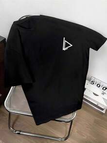 Men's Round Neck T-Shirt With Geometric Print - 黑色 - 查看 6