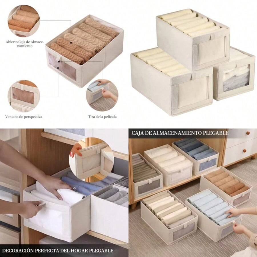 Caja De Almacenamiento Plegables Cajones Organizador De Ropa Bolsa Cestos Almacenamiento De Tela Resistente Closets Cajas Organizadoras De Almacenaje Para Ropa Juguetes Libros Dormitorio - 3 piezas - Ver 1