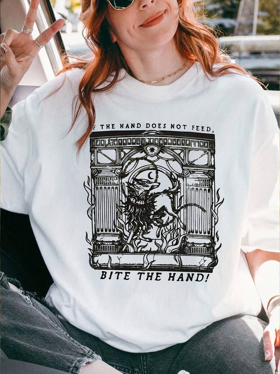 Diseño simple y versátil, lea la descripción, camiseta de estilo folk punk, camiseta con estampado de letras anti-corporativismo, top casual de manga corta y cuello redondo para verano y pri - Blanco - Ver 1