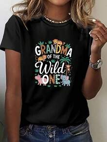 Premium Quality Short-Sleeved Crew Neck Casual T-Shirt, Jungle Design, Perfect For Summer And Spring, Essential For Women. - 黑色 - 查看 7