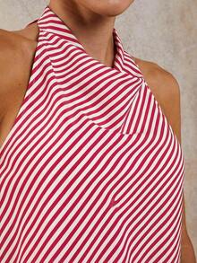 Conjunto de dos piezas elegante de rayas para vacaciones de mujer, primavera/verano - Rojo y blanco - Ver 7