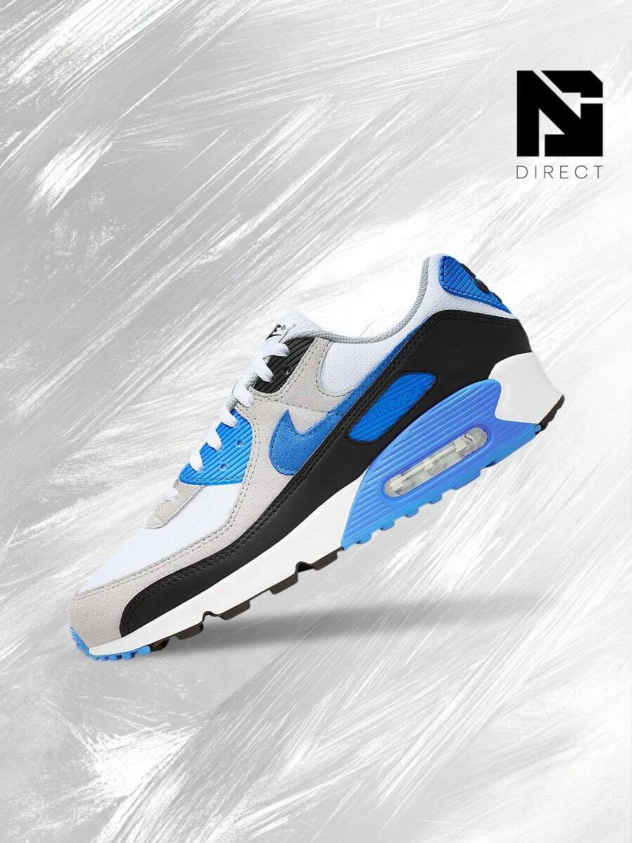 Nike Air Max 90 White Blue Crystal– Men's Lifestyle Sneakers – Shoes For Man -Vintage-Spring & Summer-Inspired Running Shoes, Shock-Absorbing Comfort, Gym To Streetwear Casual Wear-Mother's Day Gifts-Father's Day Gift-DM0029 122 - White/Light Smoke Grey/Black/Blue Crystal - 查看 1