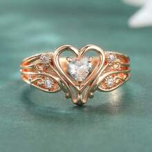 Elegant Hollow Heart-Shaped Ring, Inlaid With Cubic Zirconia | Romantic Jewelry - Rose Gold - View 9