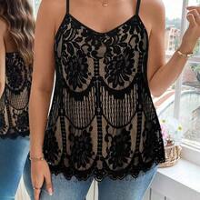 Plus Size Women Summer Casual Vacation Floral Lace Camisole - Multicolor - Ver 7