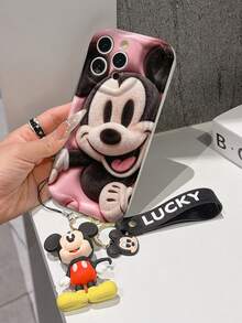 Disney Mickey Mouse Clubhouse Phone Case : 3D Fluffy Pattern Border Protector Phone Soft Phone Case With A Free Cute Mickey Bracelet Chain Lanyard, Mickey, Minnie, Goofy, Donald Duck, Daisy Duck, Pluto, For Apple 17 Promax 17 Pro 16 15 14 13 12 11 Pro Max XS Max X XR Soft Cover Summer Phone Case - 白色 - 查看 4