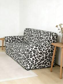 1pc Leopard Print Stretch Sofa Cover, All Season Universal Minimalist Sofa Protector, Living Room Decor - Black and White - View 5
