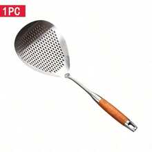 1 Piece Stainless Steel Heat-Resistant Slotted Spoon - Large Mesh Strainer: Suitable For Kitchen Cooking, Frying, Baking, Restaurant Use, Outdoor Barbecue, Hot Pot And Other Applications - 銀色 - 查看 7