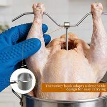 Heavy Duty Stainless Steel Turkey Roasting Rack Hook, Easy To Install, Suitable For Holiday Meal Preparation, Barbecue, Deep Frying, Outdoor Cooking Accessories - Light Grey - View 3