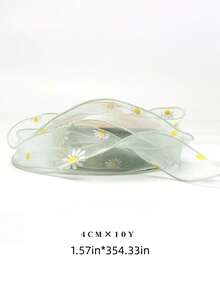 1卷/10码 1.57英寸透明欧根纱丝带，适用于礼品包装、发饰和插花 - 韩式雏菊装饰透明网纱丝带，适用于发饰、盒子装饰、婚礼及其他物品 - 彩色 - 查看 12