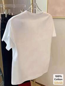 Cartoon Pattern Short Sleeve Mid-Length T-Shirt, Fashionable Casual Top For Women White Summer - White - View 4