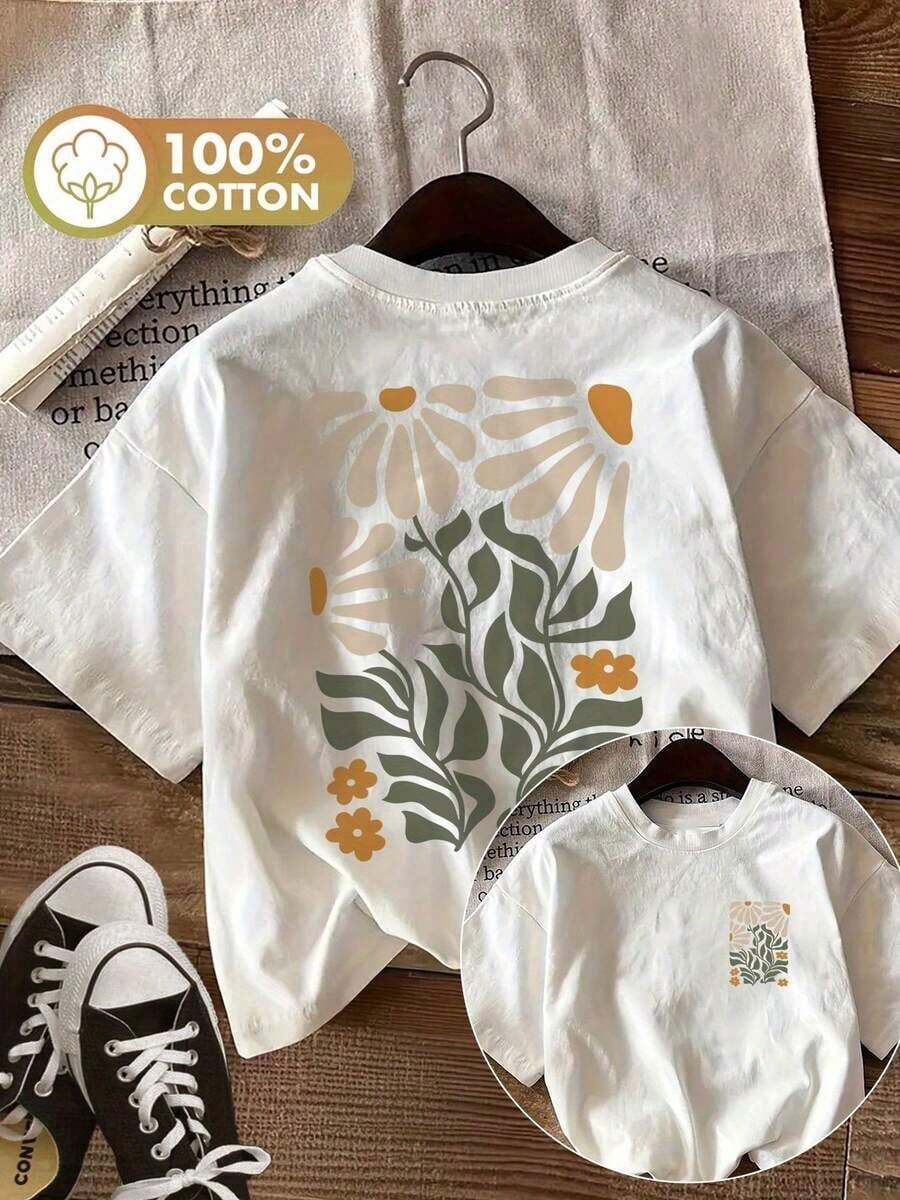 Short-Sleeved Round Neck Printed T-Shirt, Casual Spring And Summer Tops, Women's Clothing, Summer Tops. - White - View 1