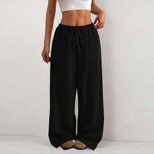 2026 Women's Casual Pants, Loose Fit, Flowing, Elastic Waist With Drawstring, Women's Casual Sports Pants, Outdoor Pants. - White - View 2