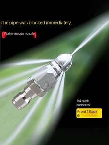 1pc 1/4-Inch High-Pressure Water Jet Nozzle With 6-Hole Water Outlet Pattern - Metal Drain Cleaner, Suitable For Clogged Pipes, Quick-Connect High-Pressure Spray Nozzle, Ideal For Both Household And Commercial Use, Water Jet Cleaner, Rugged Design, Durable Structural Head For Sewer Pipe Cleaning And Unclogging. - 1 Piece (random Color) - View 2