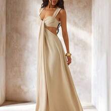 Haute Elegant & Sexy Solid Color Backless Dress - Verde grisáceo - Ver 5