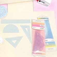 Kit Régua Escolar 4 Peças Jelly Color Transparente Kawaii Matemática Geometria - Conjuntos - Visão 7