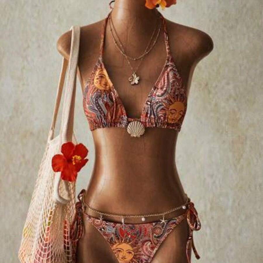 ICON 2pcs Tropical Boho Beach Paisley Print Swimsuit Set For Vacation & Beach, Y2k Clothes Women, Western Wear Women - Multicolor - Ver 1