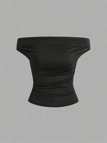 1 pieza Blusa de hombro caído plisada de moda para vacaciones - Multicolor 4 - Ver 5