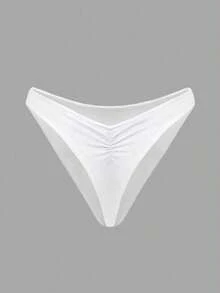 Braguitas de bikini con volantes de unicolor para mujer, sexy y ajustadas, para la playa y celebraciones de Halloween - Blanco - Ver 1