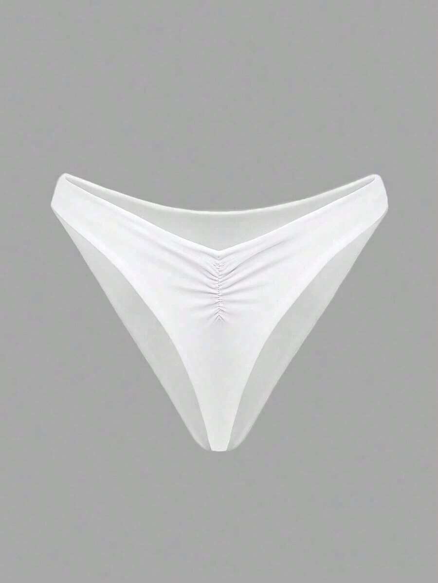 Braguitas de bikini con volantes de unicolor para mujer, sexy y ajustadas, para la playa y celebraciones de Halloween - Blanco - Ver 1