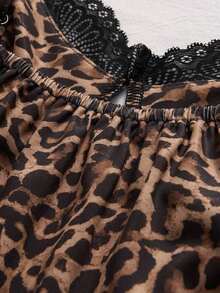 Top de camisola con parches de encaje y estampado de leopardo sexy para vacaciones de verano - Multicolor - Ver 6