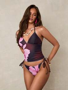 Conjunto de bikini a cuadros de cereza dulce - Morado Violeta - Ver 4
