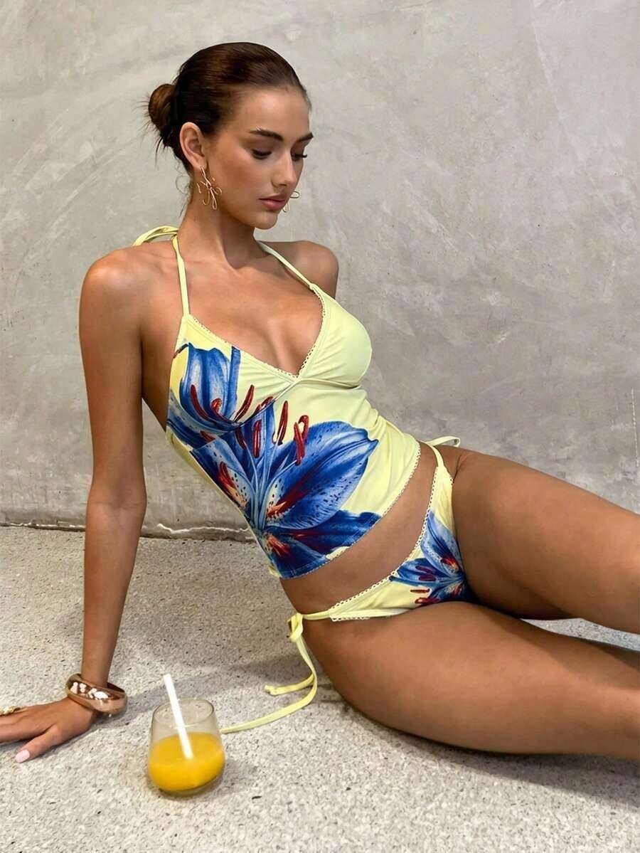 Conjunto de bikini a cuadros de cereza dulce - amarillo ganso 2 - Ver 1