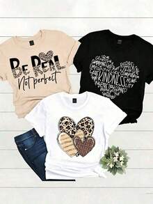 camisetas estampadas Prenda individual, no un conjunto de 3 piezas, 1 piezas/set de camisetas de manga suitable for streetwear, Top oversized cuello redondo daily outings, camping, concerts, hip-hop, rock, and rap events corte recto manga corte cuello redondo tshirt dama Be real corazón animal print - Blanco - Ver 1