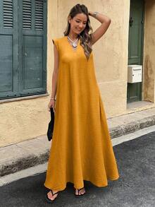 YHHEMERY ROSE Vestido largo retro con estampado para mujer, ropa de otoñoYHH - Amarillo Mostaza - Ver 3