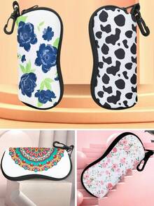 1pc Women's Fashion Cute Casual Printed Zipper Eyeglasses Case, Fashion Glasses Protective Pouch, Portable & Soft For Summer - Women's Printed Zipper Eyeglasses Bag - View 7
