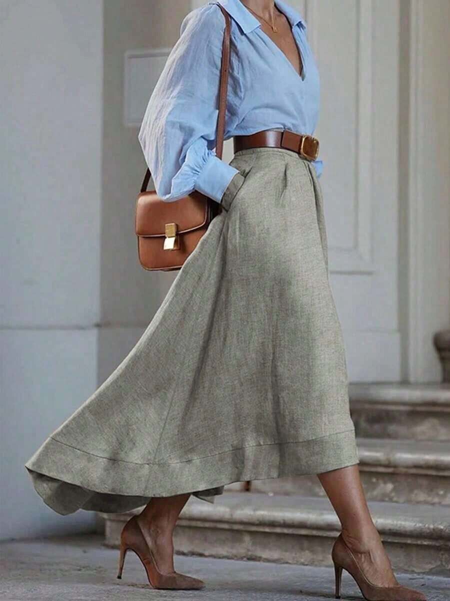 Falda de unicolor simple y a la moda, ideal para todo uso, nueva colección otoño 2025 - Gris - Ver 1
