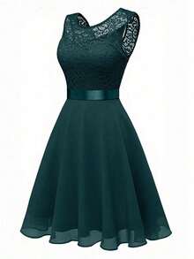 Vestido de encaje rosa sin mangas para mujer, de verano - Azul marino - Ver 3