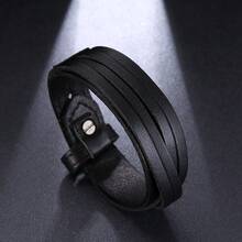 1 buah Gelang Kulit PU Kepang Berlapis Gaya Motor Punk, Aksesori Pemakaian Sehari-hari Pria, Cocok Sebagai Hadiah - Hitam - View 4