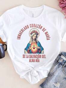 Camisetas Divertidas Dogma De La Ascensión De La Inmaculada Concepción De María Camiseta Oversize, Camiseta Estampada De Cuello Redondo, Camisetas Gráficas Para Mujer, Transpirable Y Cómoda - Blanco 002 - Ver 2