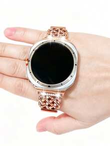 Galaxy Watch 8 錶帶 + 錶殼，幾何設計粉色皮革錶帶 + 1 個亮面錶殼（不含螢幕保護貼），相容 40mm/44mm Galaxy Watch 8，可調節替換錶帶配件，適合 4.6 至 6.7 英吋手腕，運動錶帶 - 玫瑰金+粉紅玫瑰金扣 - 查看 10