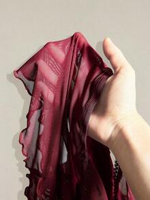 Top sin mangas con volantes, escote con pliegues, ajuste ceñido, parches de malla sexy, espalda con lazo, top casual de vacaciones - Rojo violeta - Ver 11