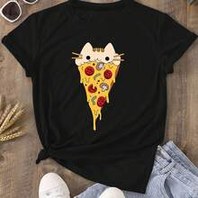 Essential Women's T-Shirt, All-Day Comfort, Soft Round Neck, Trendy Print - Negro - Ver 1