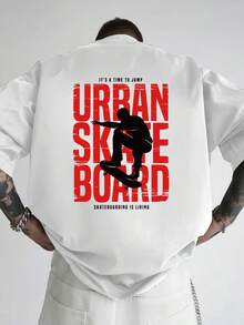 Camiseta de hombre con hombros caídos y estampado gráfico de gran tamaño, camiseta holgada para hombre con diseño individual para deportes extremos y skateboarding urbano, ropa de hombre de estilo nuevo y moderno, 1 pieza de ropa esencial para hombre con diseño frontal y trasero, top casual de manga corta, talla grande. - Blanco - Ver 3