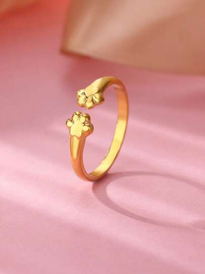 1pc Cute Cat Paw Shaped Ring, 18K Gold Plated Open Band, Girly Versatile Accessory, Daily Wear & Gift