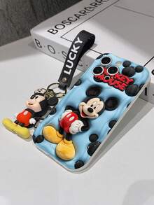 Disney Mickey Mouse Clubhouse Phone Case : 3D Fluffy Pattern Border Protector Phone Soft Phone Case With A Free Cute Mickey Bracelet Chain Lanyard, Mickey, Minnie, Goofy, Donald Duck, Daisy Duck, Pluto, For Apple 17 Promax 17 Pro 16 15 14 13 12 11 Pro Max XS Max X XR Soft Cover Summer Phone Case - 白色 - 查看 7