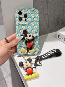 Disney Mickey Mouse Clubhouse Phone Case : 3D Fluffy Pattern Border Protector Phone Soft Phone Case With A Free Cute Mickey Bracelet Chain Lanyard, Mickey, Minnie, Goofy, Donald Duck, Daisy Duck, Pluto, For Apple 17 Promax 17 Pro 16 15 14 13 12 11 Pro Max XS Max X XR Soft Cover Summer Phone Case - 白色 - 查看 3