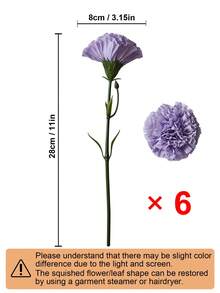 1支/3支/6支人造康乃馨，丝绸假花茎，适用于葬礼装饰、婚礼花束、花环、DIY工艺品、情人节、礼物、生日、毕业典礼和其他场合。 - 紫色 - 查看 7