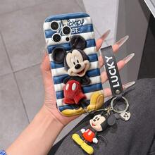 Disney Mickey Mouse Clubhouse Phone Case : 3D Fluffy Pattern Border Protector Phone Soft Phone Case With A Free Cute Mickey Bracelet Chain Lanyard, Mickey, Minnie, Goofy, Donald Duck, Daisy Duck, Pluto, For Apple 17 Promax 17 Pro 16 15 14 13 12 11 Pro Max XS Max X XR Soft Cover Summer Phone Case - 白色 - 查看 1